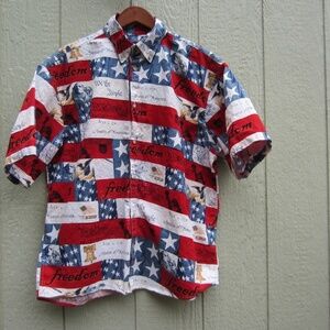 Cotton Traders‎ Sport Patriotic Button Down Shirt Men's L short sleeves USA Flag